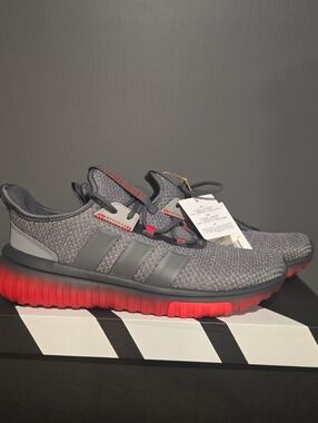 adidas Grey Knit Sneakers with Red Accent Sole